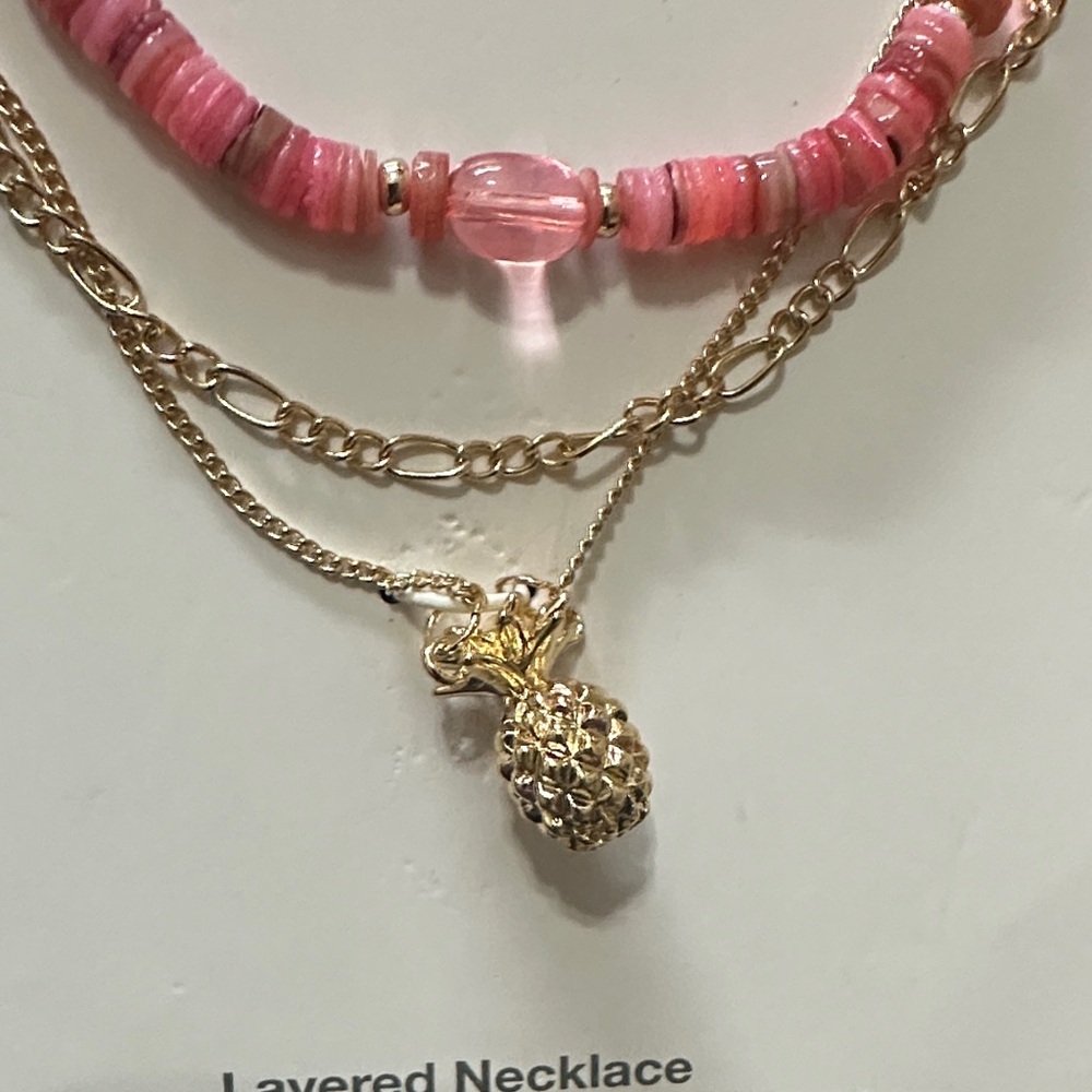 Elegant Pink and Gold Pineapple Layered Necklace - Picture 5 of 5